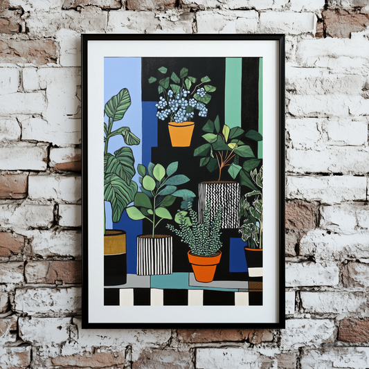 Blue Bauhaus Plant Wall Art