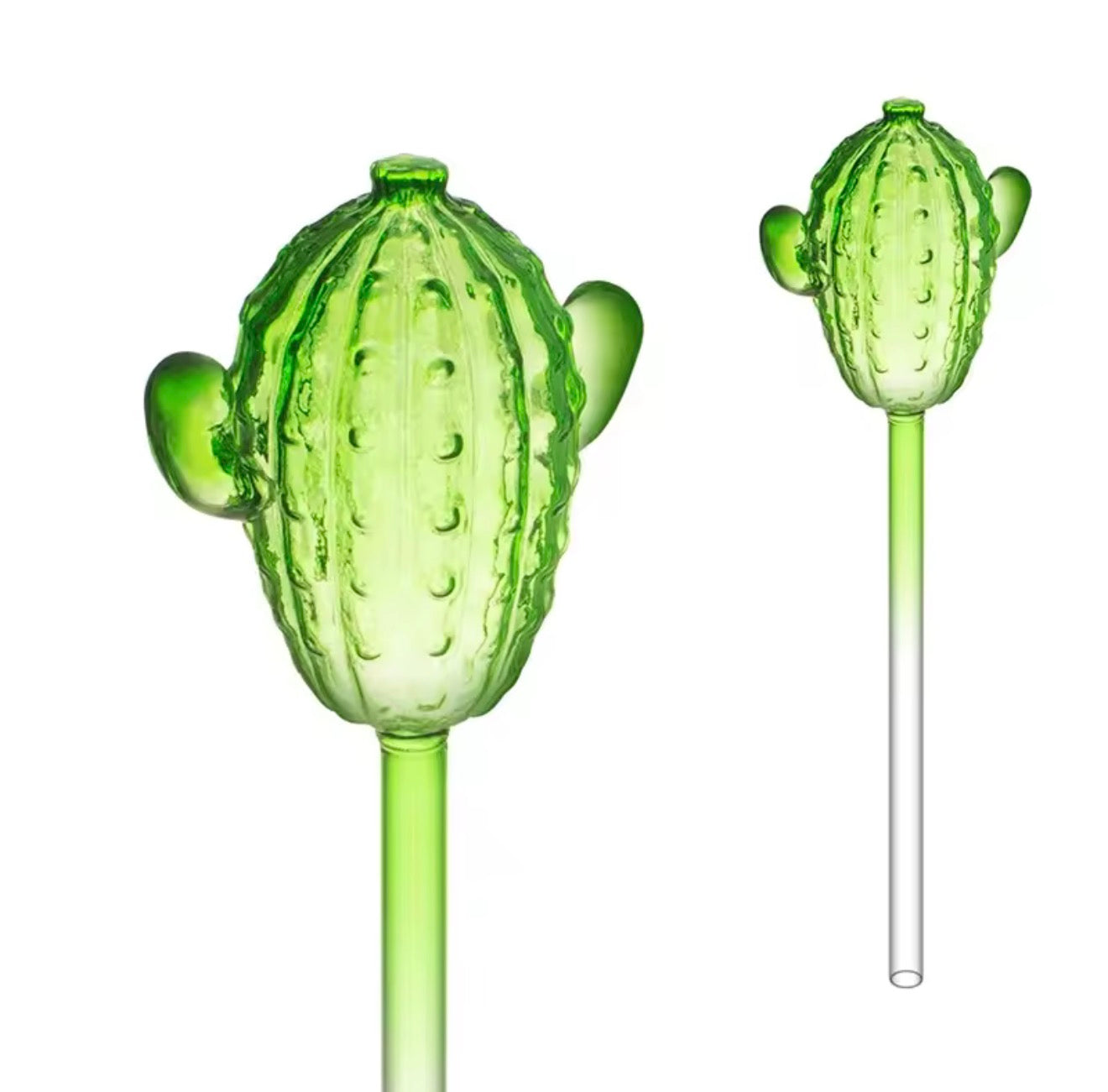 The Plantish Cactus Plant Watering Bulb shown in green against a white background, detailing the cactus shape and textures on the top of the bulb 