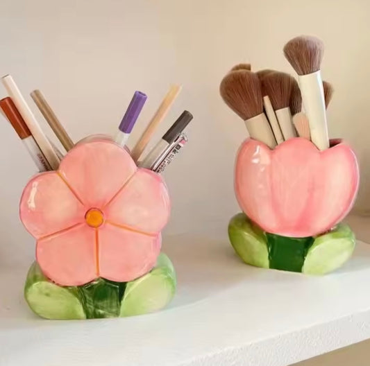 Ceramic Floral Brush Holder