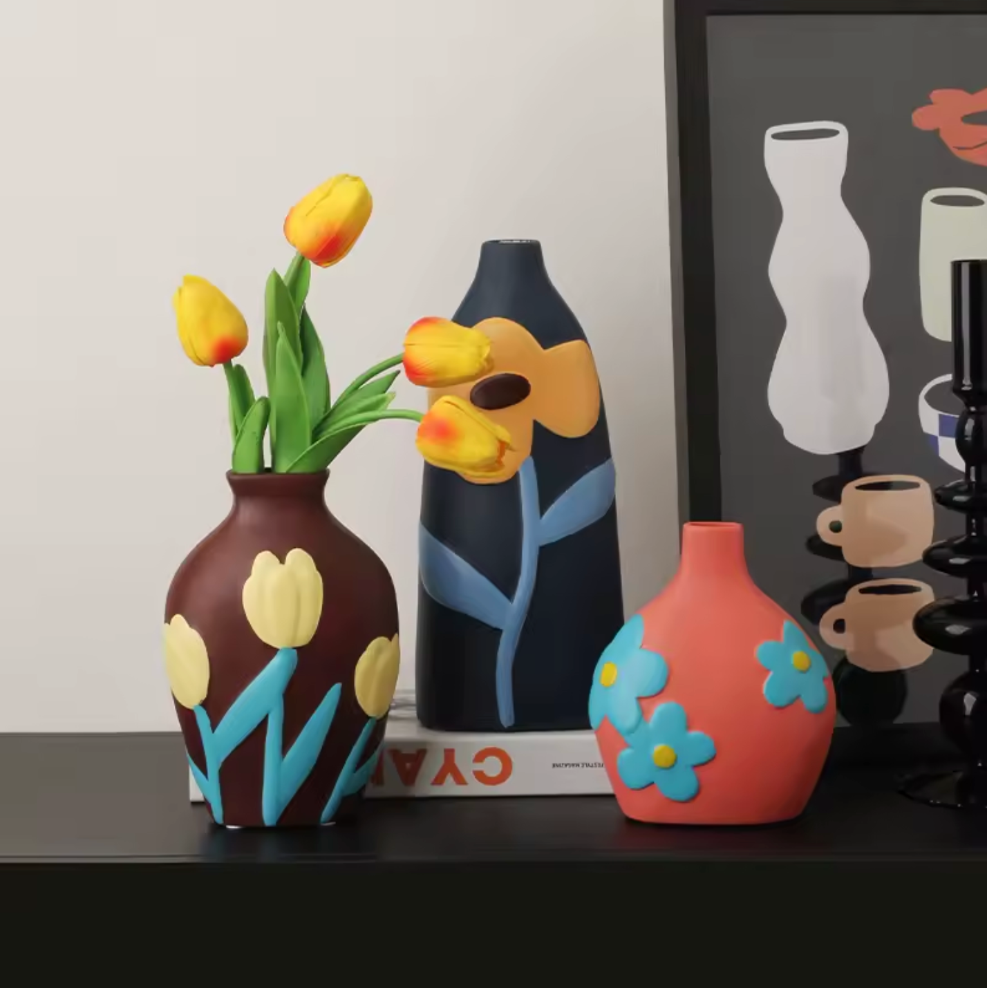 Retro Floral Ceramic Vase