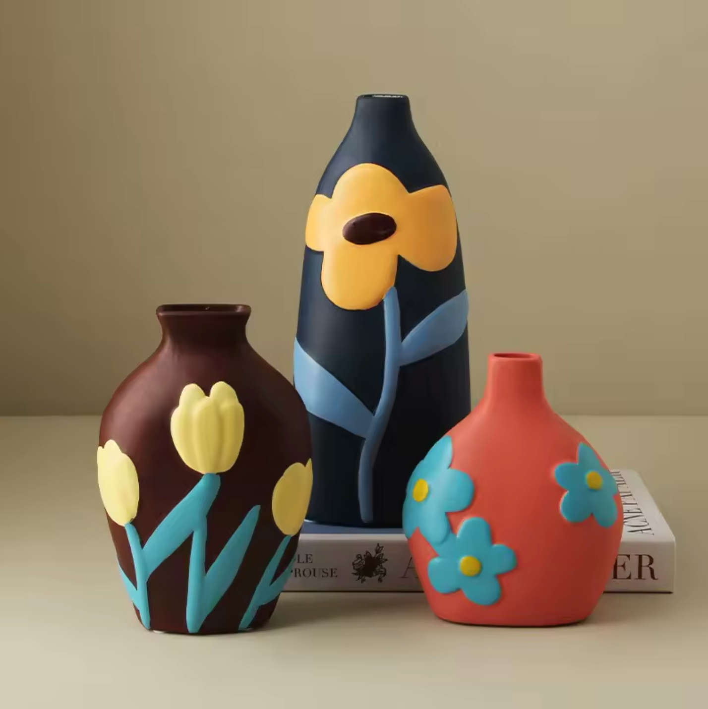 Retro Floral Ceramic Vase