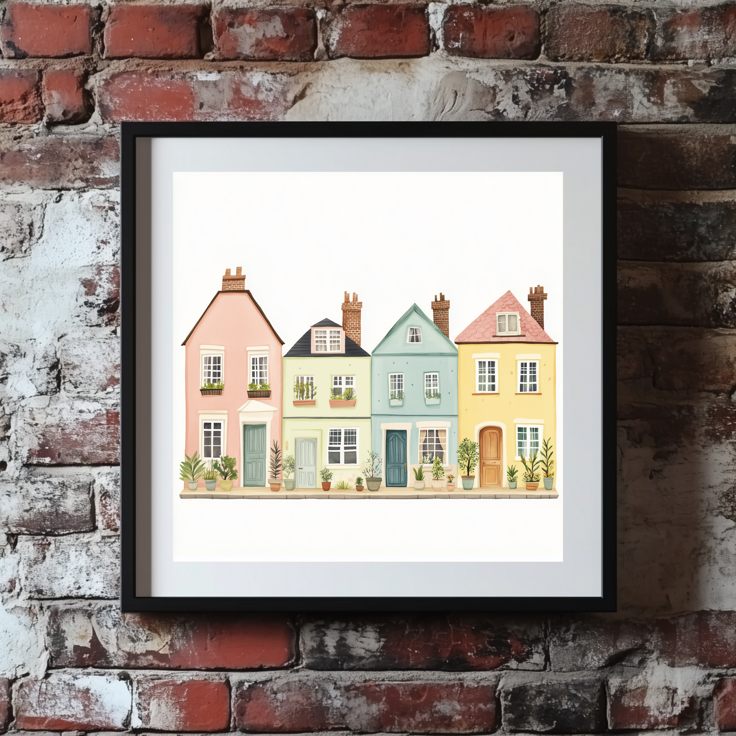 Cute Pastel Flower Houses Sketch Plant Wall Art