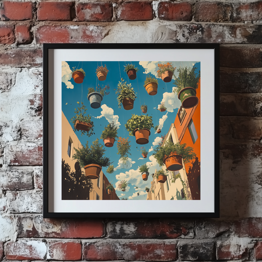 Surrealism Raining Plant Pot City Wall Art