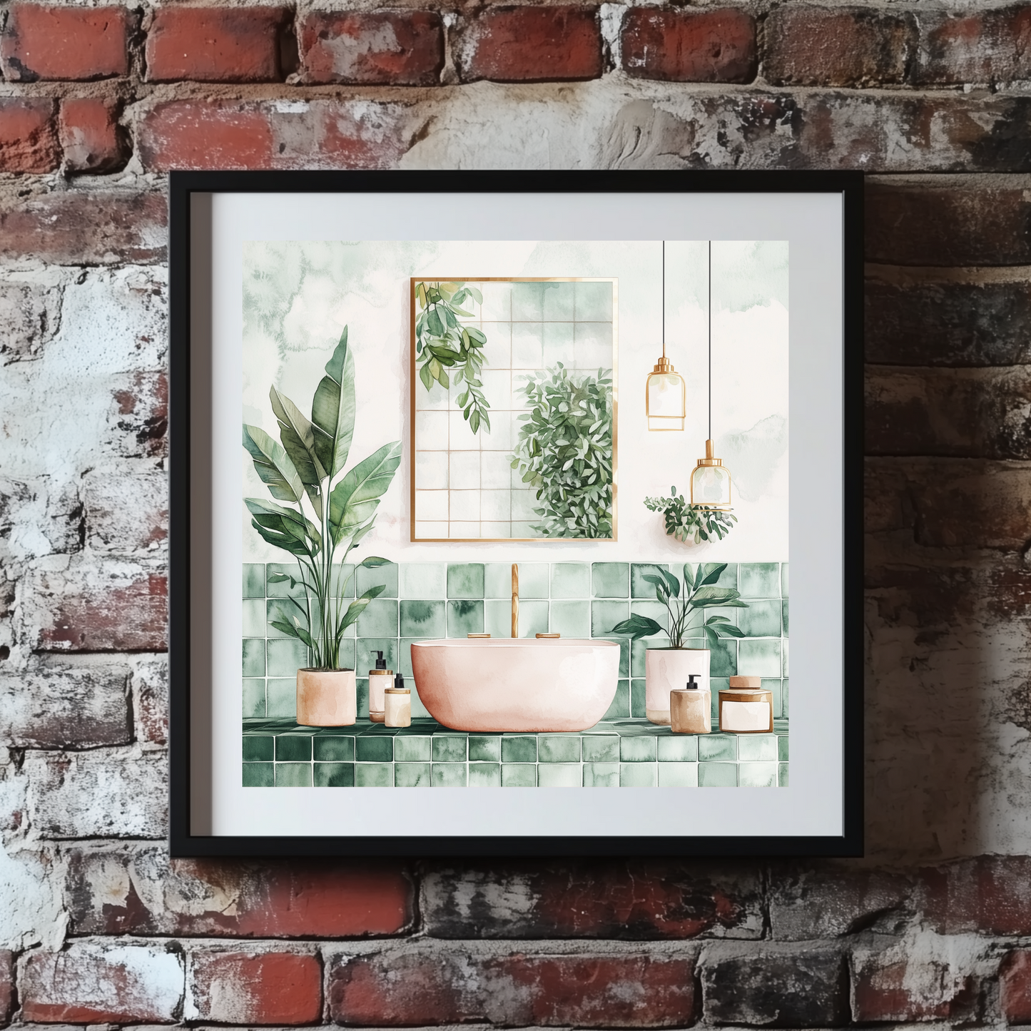 Watercolour Tiled Plant Bathroom