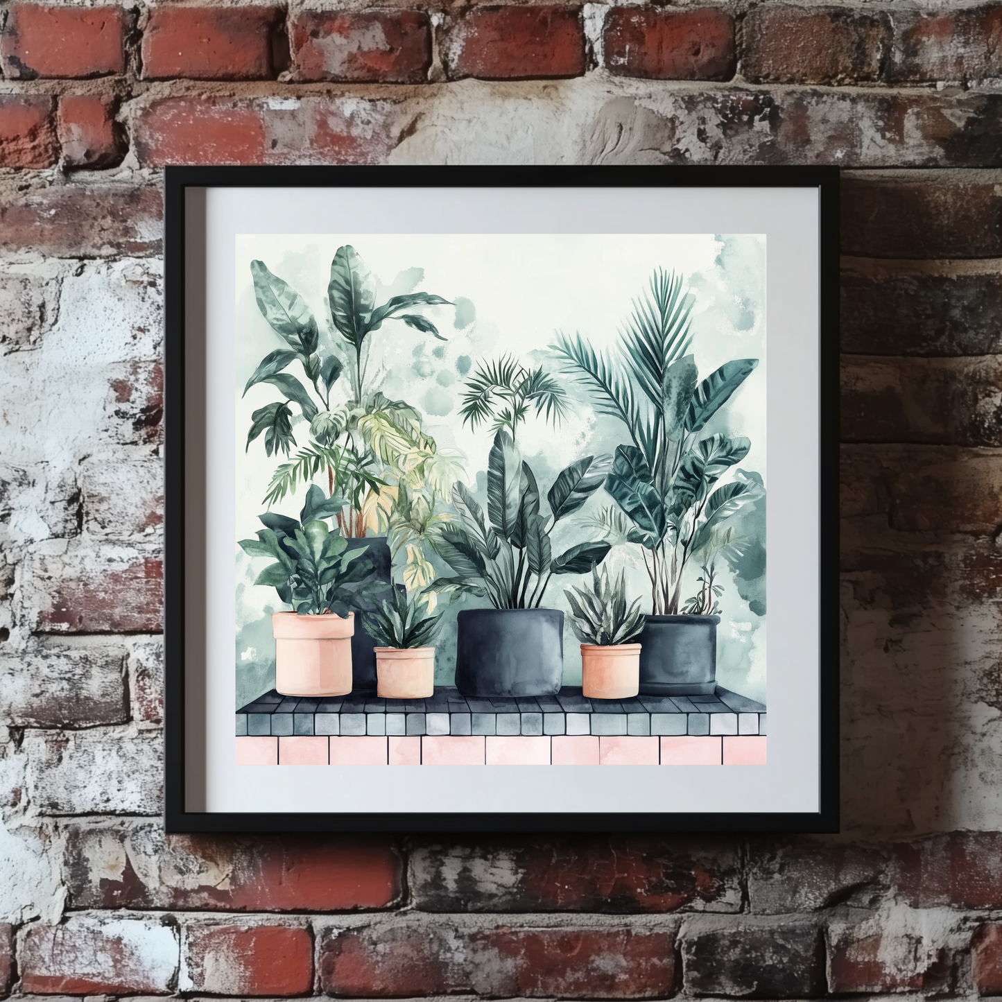 Watercolour Pastel Tile Shelf Potted Plants