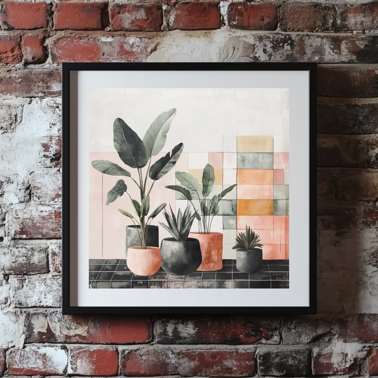 Watercolour Dark Minimalist Potted Plants